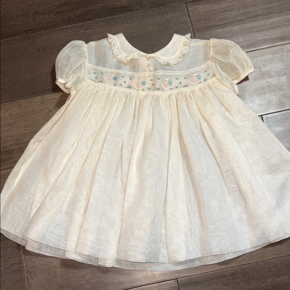 Vintage Wee Tog Organza Smocked Dress Heirloom Embroidered 12M